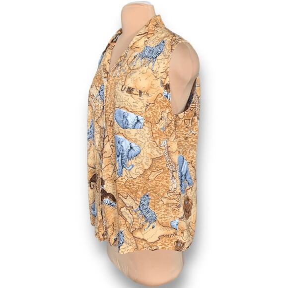 Vintage 90s Shirt Tan Sleeveless African Map Animal Zebra Print Plus Size 2X - Picture 4 of 8